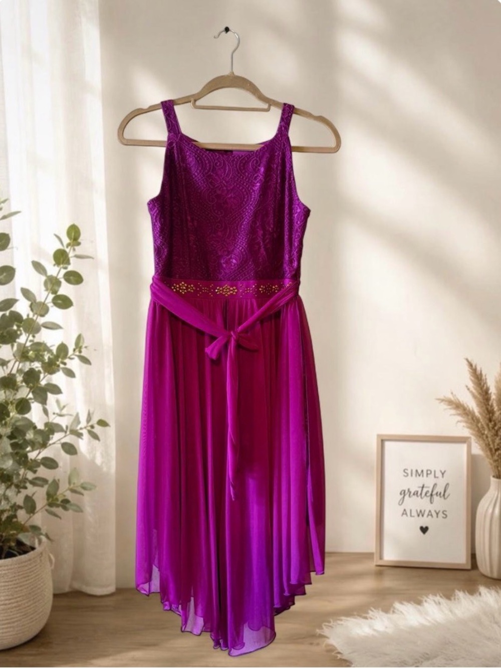 Amy's Closet Fuchsia Formal Girls Dress with Beaded Waist